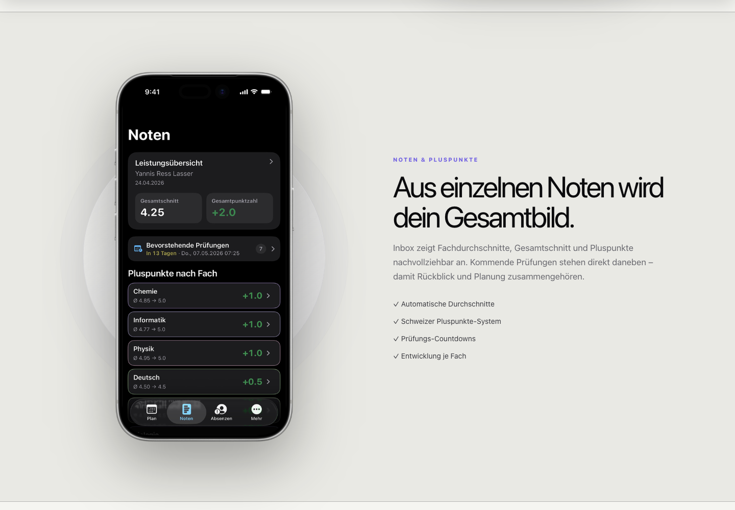 Inbox – Noten & Funktionen